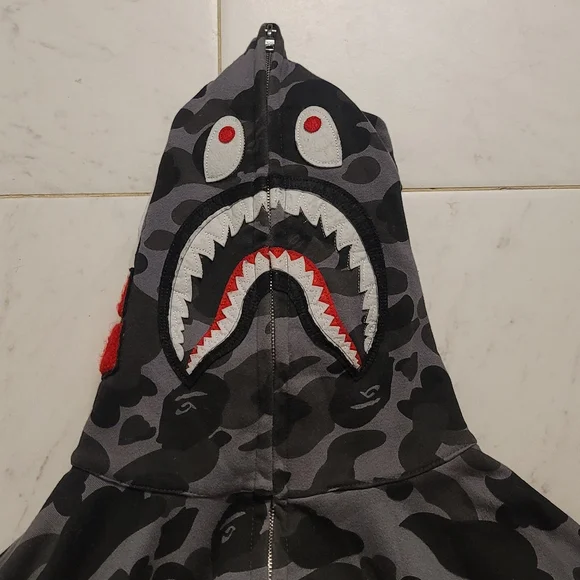 Bape A Bathing Ape Ink Camo Shark Hoodie Zip-Up.